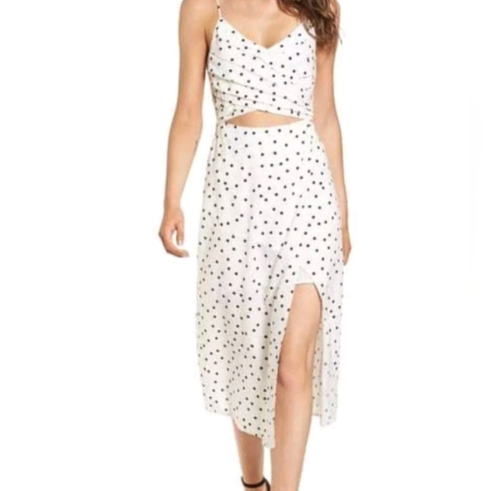White Polka Dot Cutout Midi Dress